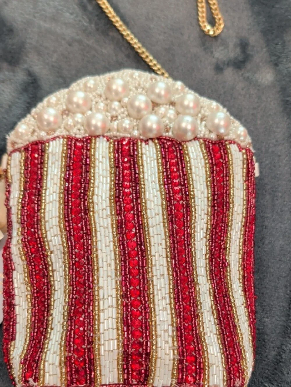 Beaded Red & White Popcorn Crossbody Bag